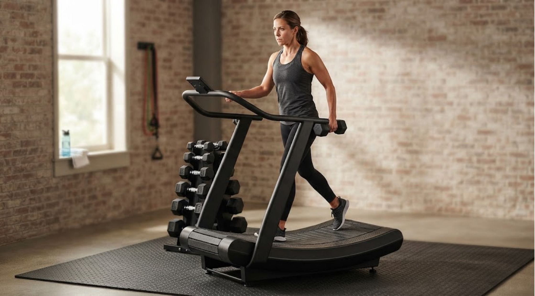How to Build a Smarter Home Gym With Dumbbells and a Curved Manual Treadmill